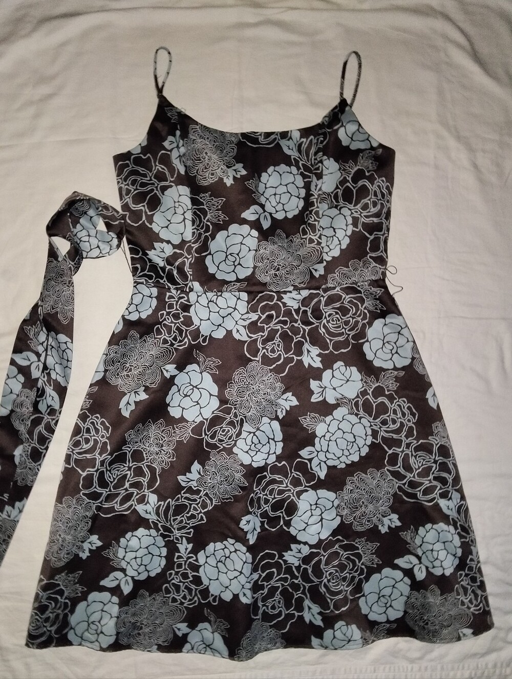 Jessica Howard Black Mini Dress with Light Blue Floral Print